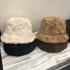 Dense Lamb Wool Short Brim Bucket Hat Ladies Autumn and Winter Warm Thick Face Small Plush Basin Hat