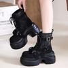 Fashion 9CM Autumn Winter Women's Gladiator Boots Chunky Heels Leather Punk Shoes Buckle Motorcycle Boots Goth Chelsea Mujer Zapatos