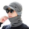 Men's Winter Big Head Circumference Elastic Thick Knitted Hat Scarf Two-Piece Set for Middle-Aged and Elderly Grandpa Hat
