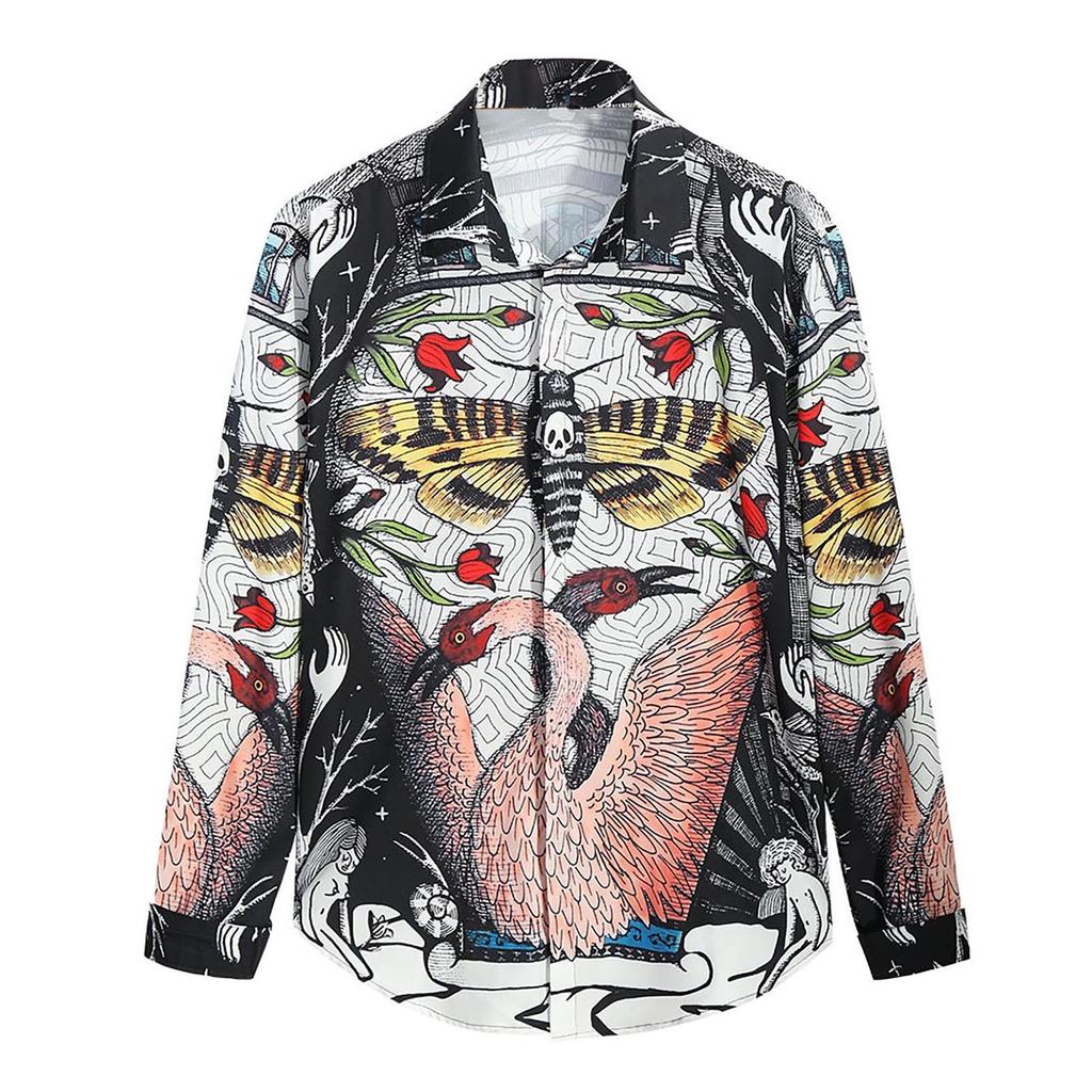 European Autumn Men's Fashion 3D Digital Print Shirt Youth Long Sleeve Shirt Men