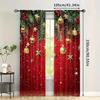 2pcs - Christmas Curtains, Festive Red Christmas Polyester Printed Curtains, Home Decoration, Room Decoration