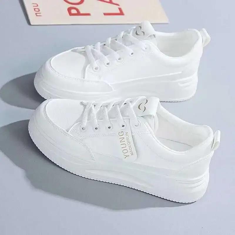 Fashion 2024 Women's Vulcanize Shoes Lace-up White Sneakers Fashion Running Comfortable Casual Female
