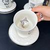 Creative Three-dimensional Cat Coffee Cup and Dish Two-piece Set Lovely Ceramic Cup Water Cup Afternoon Tea Milk Cup