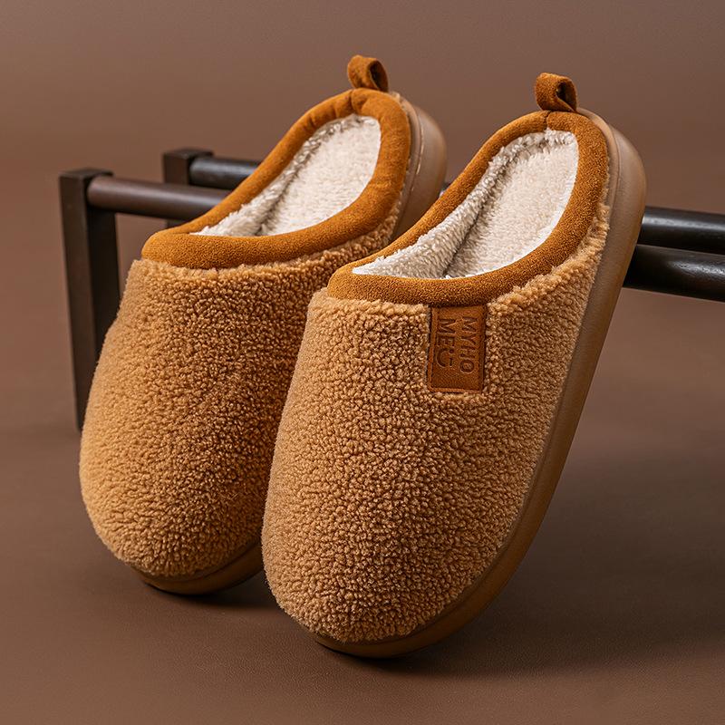 Thick-bottomed Cotton Slippers Autumn and Winter Indoor Home Fleece Warm Couple Three-color Splicing Plush Slippers