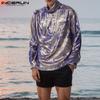 Oversized Men High Neck Long Sleeve Glitter Tops Casual T-shirts