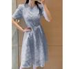 New Fashion Mesh Sequined Embroidery Short Dress Women Clothing Elegant Floral Pearl Belt Slim Casual Summer Dress