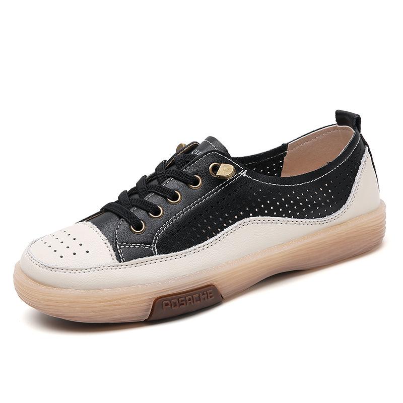 Women Sneakers Genuine Leather Fashion Lace Up Ladies Casual Flats Outdoor Running Walking Shoes Comfort Female Footwear