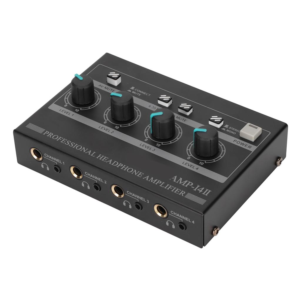 AMP?14II 4 Channel Headphone Amplifier Compact 4 Way Stereo Headphone Amplifier with 12V 2A Adaptor