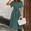 Summer Women Floral Print Long Dress O Neck Short Sleeve Holiday Style