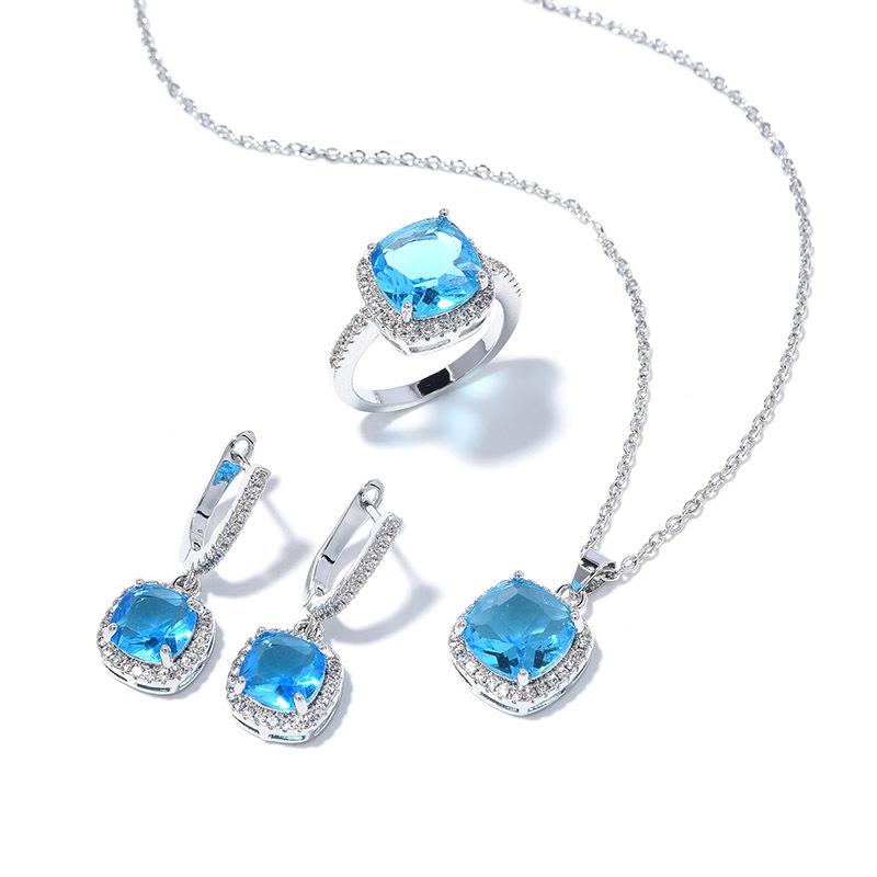 Square Zircon Ring Simple Fashion High Sense Personalized Earrings Necklace Set