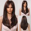 Mixed Chocolate Golden Brown Wig with Bangs Synthetic Long Straight Wig for Black Women Cosplay Heat Resistant Fiber Hair Wig