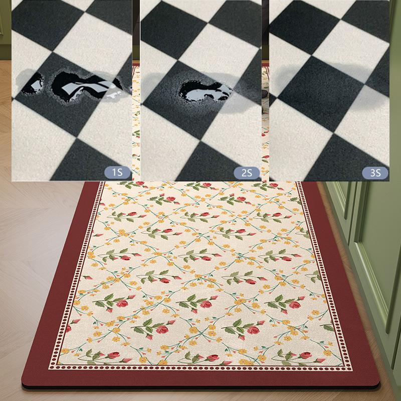 Kitchen Carpet Absorbent Floor Mat Pvc Diatom Mud Mats Home Decoration American Retro Flowers Rug Bathroom Non-slip Area Rugs