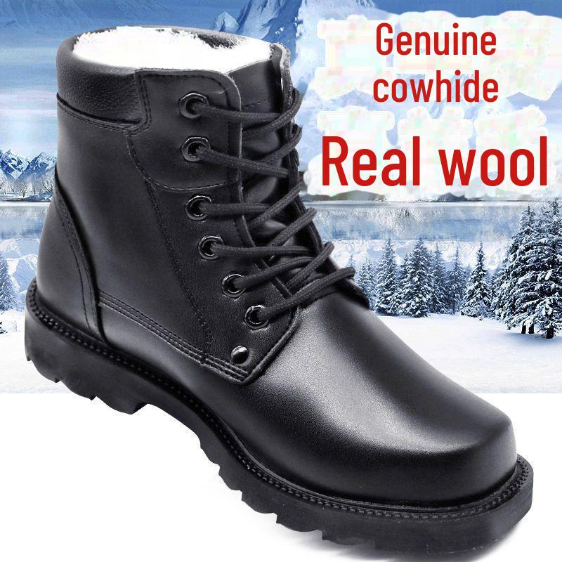 Men's Genuine Leather Winter Boots - Non-Slip, Thickened Cowhide and Wool for Cold Protection