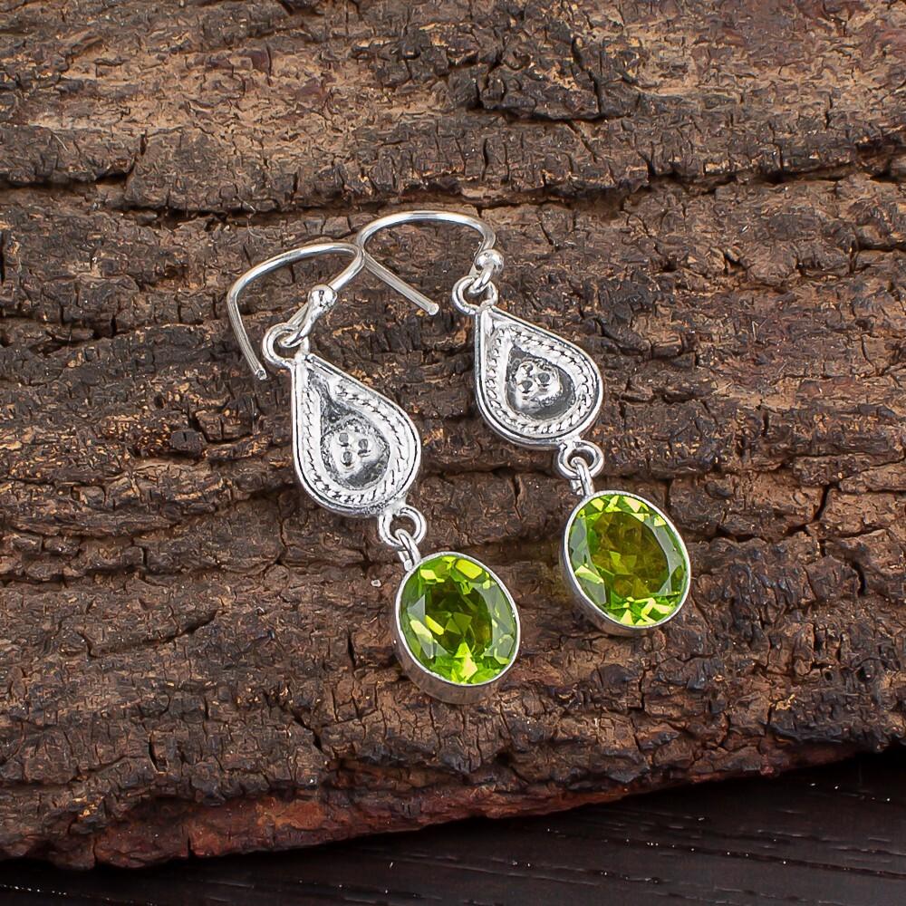 Peridot Gemstone 925 Sterling Silver Handmade Jewelry Partywear Earrings 1.70" EE-8-5