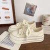 Cream Platform Canvas Shoes Women's Thin Spring and Summer New Trendy Niche Big Head Muffin Student White Shoes