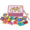 Montessori Wooden Magnetic Fishing Game Magnet Fish Catching Puzzle Educational Toys for Children Motor Skill Training Toy