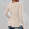 Women's Solid Color Button Knit Pullover V-neck Slim Fit Long Sleeved T-shirt Top