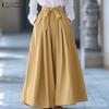 Womens Casual Stylish Bow Belt A-Line Wide Leg Pants