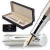Wordsworth Black Fountain Pen 18K Ink Ink Refill Gift Box Chrome Ideal for Men and Women & Set, Gold-Plated Extra-Fine Nib, 24-Pack Cartridges,