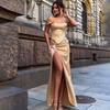 Satin Slit Maxi Gown 2025 - Sexy Low Back Twist Front Dress, Figure-Hugging Evening Gown W/ High Thigh Split for Galas & Red Carpet