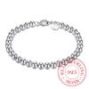 925 Solid Real Sterling Silver Fashion 6mm Beads Chain Bracelet for Women 20cm for Teen Girls Lady Gift Women Fine Jewelry