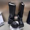 Платформа Женские Высокие Сапоги Дизайнерские Мотоциклетные Сапоги На Среднем Каблуке Модные Кожаные Зимние Туфли Тренд Гладиаторские Женские Шоссуры