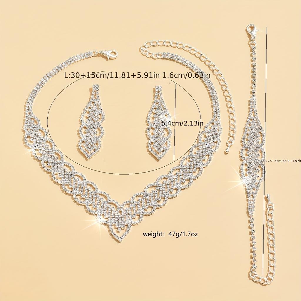 4-Piece Elegant Women's Luxury Necklace Earrings & Bracelet Jewelry Set Rhinestone Match Daily Outfits Party Accessories For Women