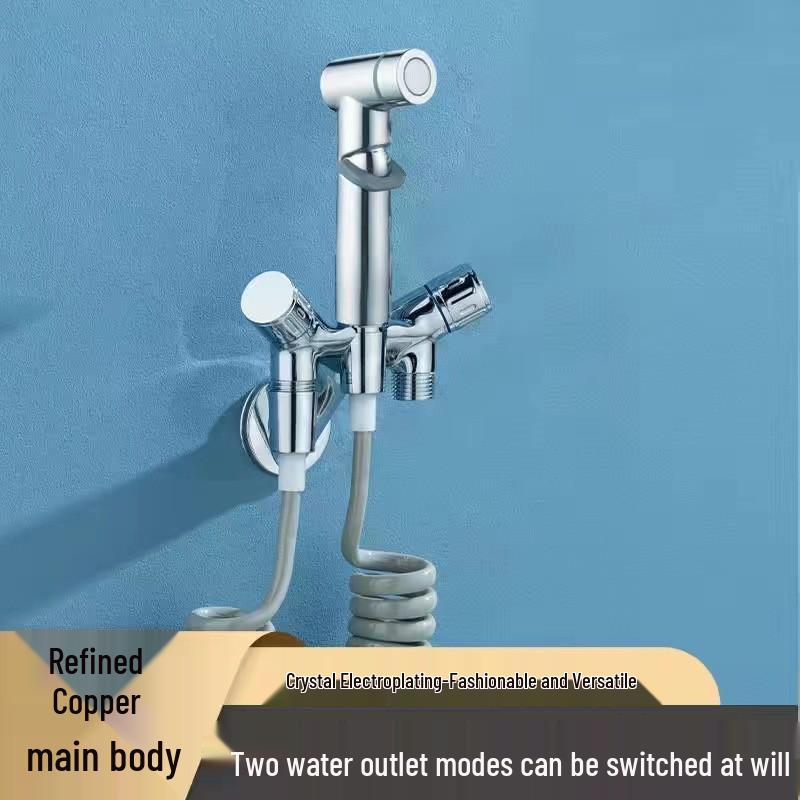 Dual Control Copper Angle Valve Set with Adjustable Pressure Spray Gun for Household Cleaning.