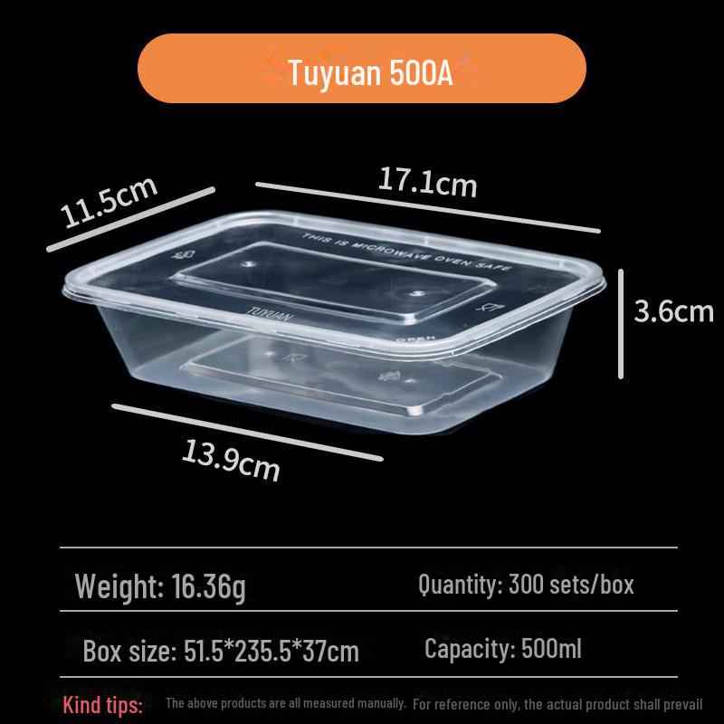 Tuyuan Rectangular Disposable Plastic Lunch Box with Lid - Microwave Safe, Transparent, Thickened for Takeaway.