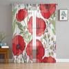 Red Poppies Window Curtains Sheer Chiffon Tulle Curtain Home Living Room Backdrop Decoration
