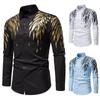 Fashion New European And American Fashion Flower Gilding Print Men's Long Sleeve Shirt