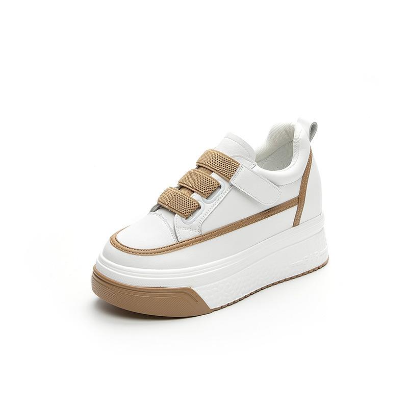 Board Shoes Women's 2025 New Leather Shoes Versatile Thick-soled Muffin Shoes Inner Height Increase Casual Women's Shoes Velcro Single Shoes