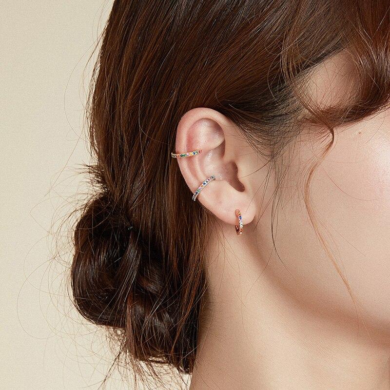 Bamoer 1 PCS Colorful Zircon Ear Clip, Women Genuine 925 Sterling Silver Clear CZ Statement Wedding Jewelry