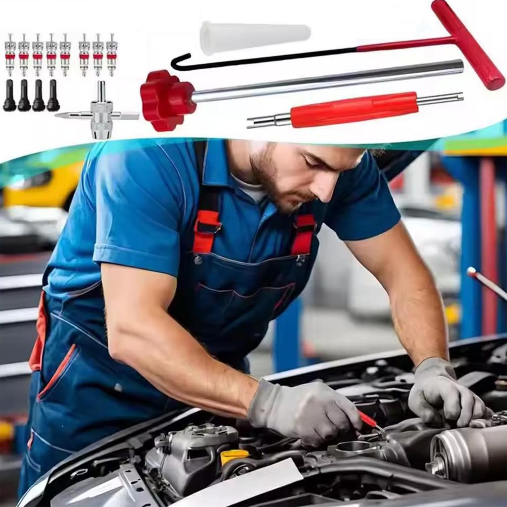 23Pcs Quick Change Tire Tool Kit, Tire Stem Replacement Tool For Car, Motorcycle, , 4 Way Core Tool