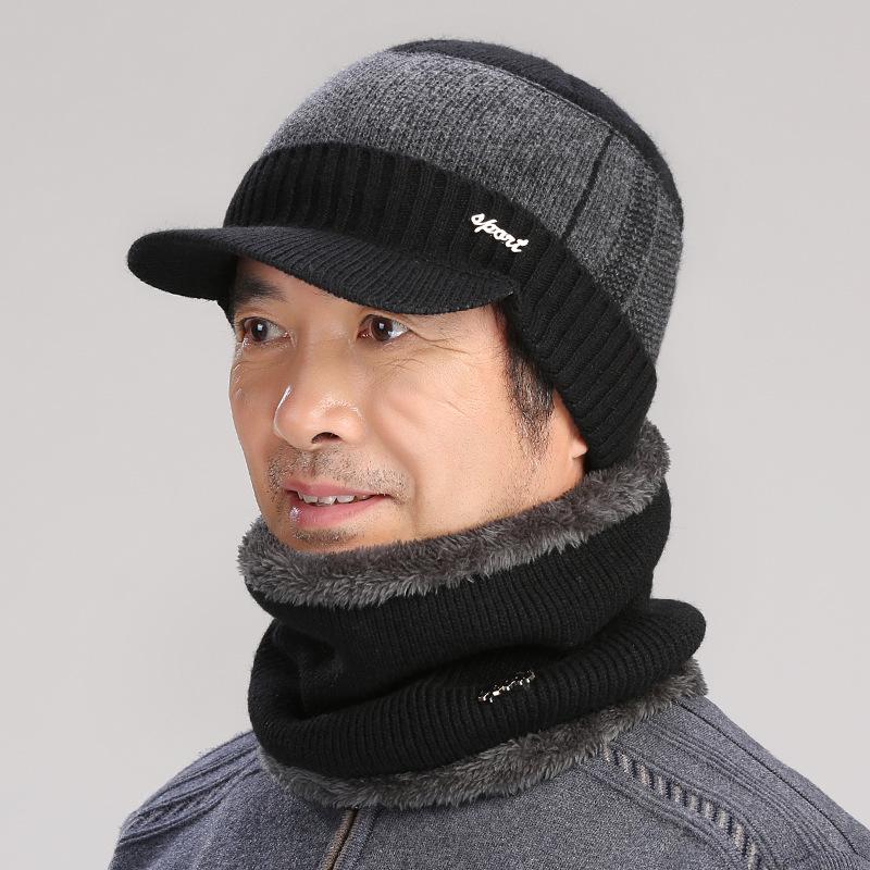 Winter Knitted Wool Hat & Scarf Set for Men & Women - Warm, Thick, Ear Protection, Ideal for Middle-aged & Elderly.