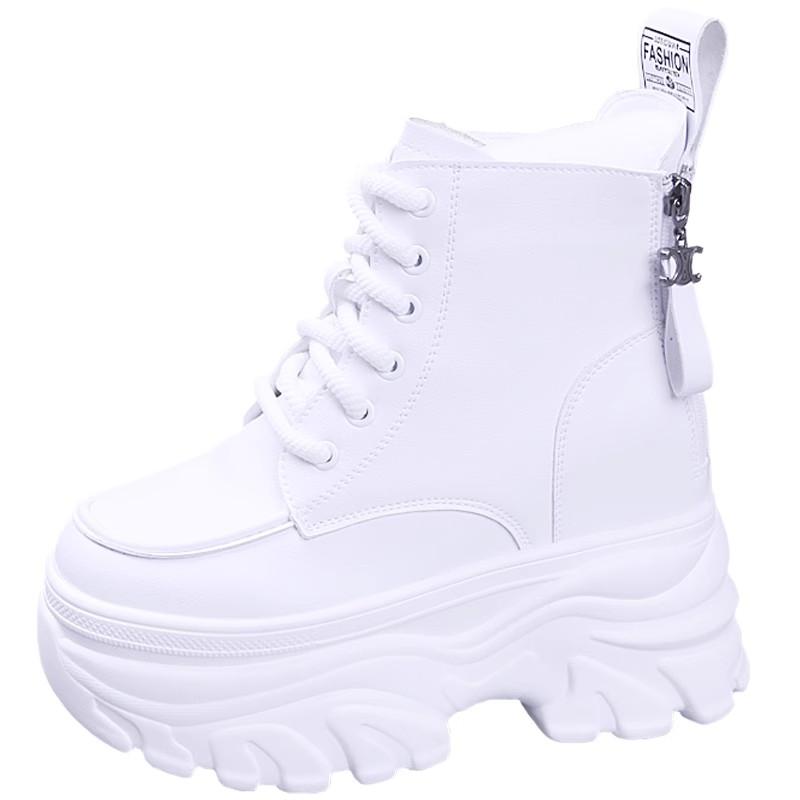 Ankle Boots for Women New Winter Motorcycle Boots 12CM Wedge Heels High Platform Leather Shoes Woman Autumn Thick Sole Boot