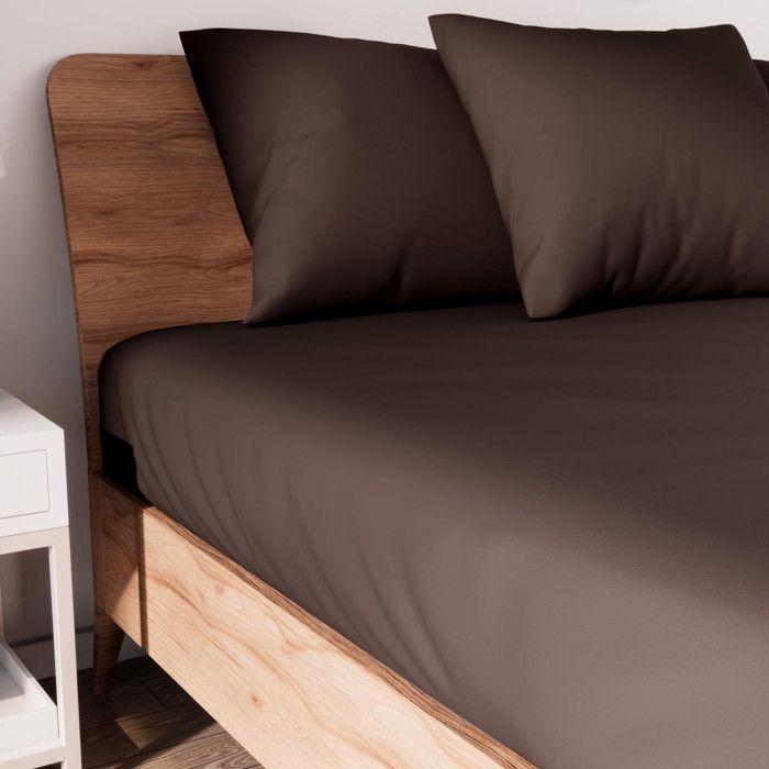 Drap housse en coton 90x190 cm JERSEY brun, par Soleil d'ocre