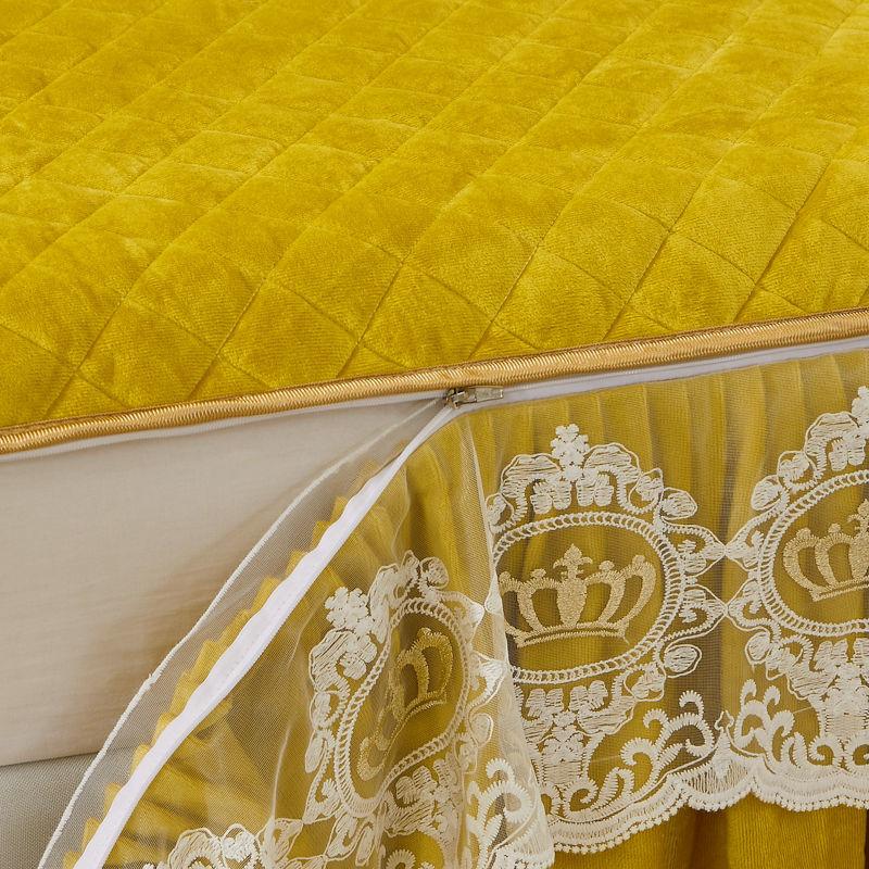 3pcs of Thickened Autumn and Winter Lace Bed Skirt, Crystal Velvet Bed Skirt Lace Bed Cover, Soft and Comfortable, Bedroom and Guest Room Bedding