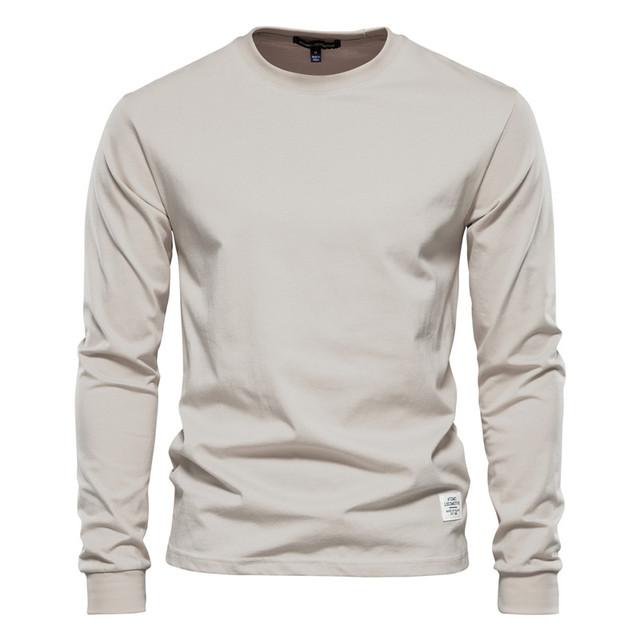 Solid Color Cotton T Shirt Men Casual O-neck Long Sleeved Mens Tshirts Spring Autumn High Quality Basic T-shirt Male