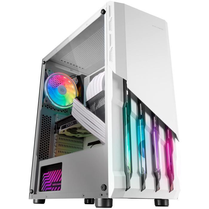 Boîtier ATX Mars Gaming MC-X2 Blanco Caja PC Gaming ATX Frontal Acero FRGB 2 Ventiladores 12cm FRGB Ventana Lateral Completa