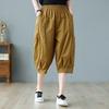 Women's Summer Literary Plus Size Cotton-Linen Casual Pants Loose High-Waist Slimming Versatile Korean Style Seven-Point Harem Trousers