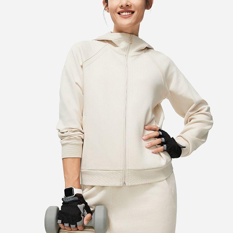 Li Ning Fitness Series Solid Color Comfortable Hooded Jacket Simple Comfortable Sports Cardigan Women Jacket Gravel-Gray AWDU114-2