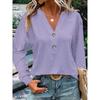 V-neck Solid Color Women's Shirt Button Decor Stylish Hollow Out Blouses Loose Fit Long Sleeve Autumn Female Clothing