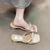 Summer New Gentle Square Head Thin Belt Fairy One-word Bow Temperament Fashionable Versatile Cool Slippers