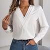 Women Shirts Fashion Front Cross Long Sleeve Stacked V-neck Tops Ladies Clothing Loose Casual Female