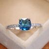 Classic Female Silver Plated Ring Delicate Slim Green Blue Square Cut Birthstone Rings For Women Wedding Jewlery Drop Shipping