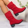 Женские сапоги для внешней торговли 2025 осень и зима новые европейские и американские больших размеров толстый каблук круглый носок средняя голень ретро сапоги-сигареты w