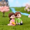 2Pcs Mini Girl Boy Sit Down Look Up Model Figurine Landscape Ornament DIY Decor