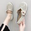 Fashion Fashionable Ethnic Style Retro Sandals 2024 Summer New Flower Soft Leather Comfortable Flat Bottom Hollow Out Single Shoe Women