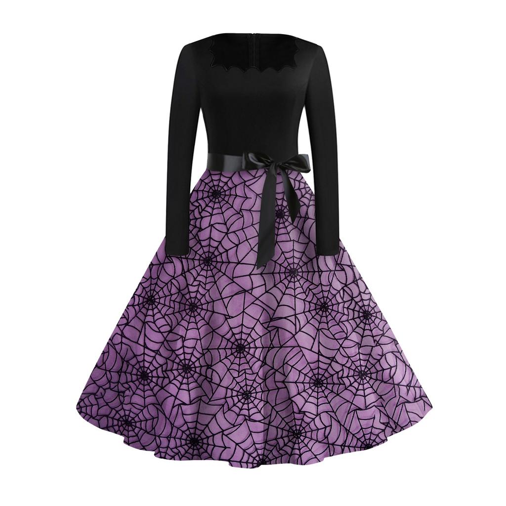 Women's Casual Fashion Halloween Print Vintage Long Sleeve Dress
